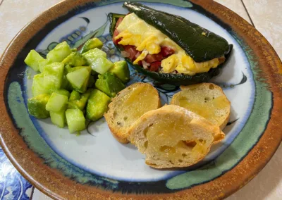 Chile relleno with eggs and ham at zandoyo bed & breakfast