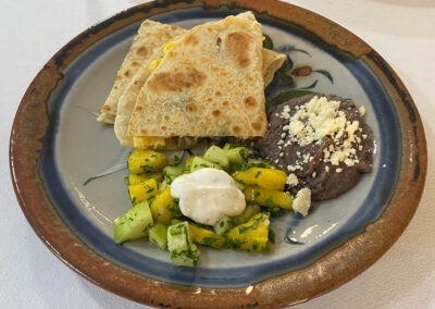 Quesadillas with chayote and refried beans at zandoyo bed & breakfast