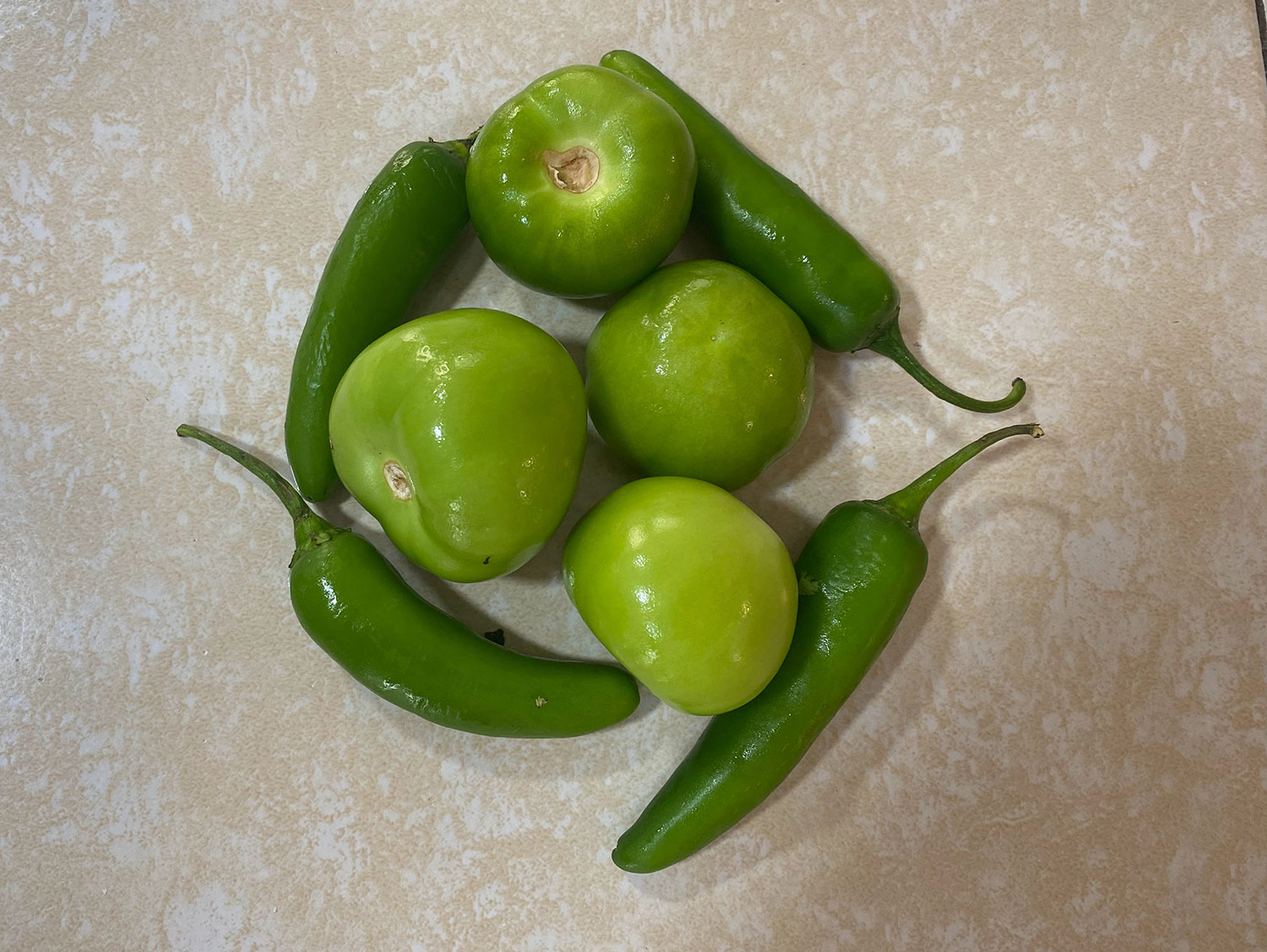 tomatillos and serrano peppers for a salsa verde